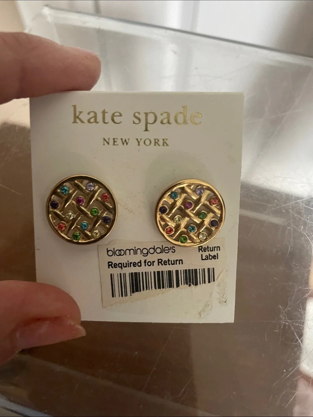 kate spade gold-tone multicolor jewel lattice stud earrings